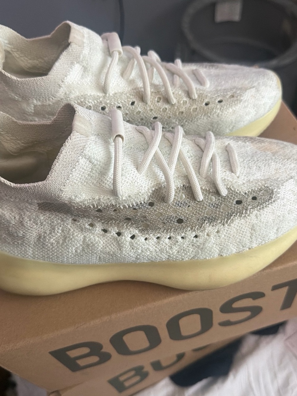 Yeezy Women's Knit Sneaker in Cream with Pale Yellow Sole